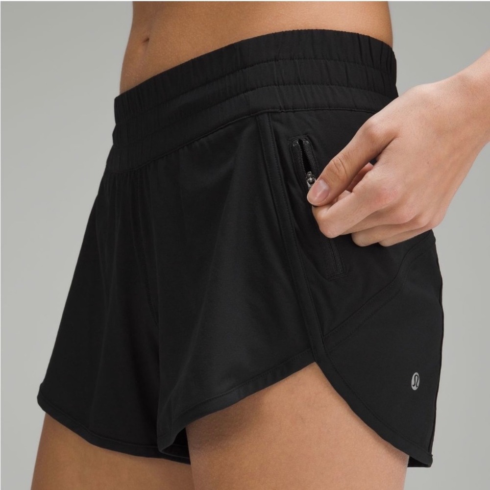 Lululemon Black Lined Running Shorts Womens Size 8 Elastic Waist Zip Pocket - Picture 3 of 9